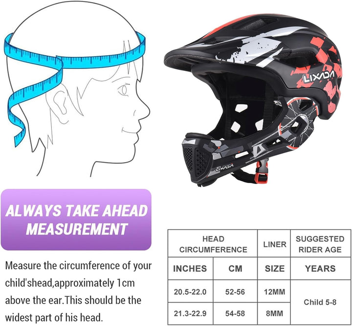 Lixada Fahrradhelm Kinder Helm Fullface Abnehmbar Unisex 50-56cm Children's Helmet 2-In-2 Integrated