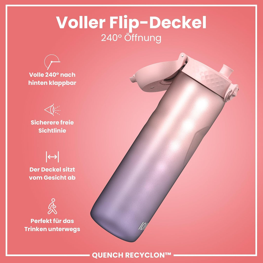 ion8 1 Liter Trinkflasche mit Zeitmarkierungen, Auslaufsicher, Einhandöffnung, Sichere Verriegelung,