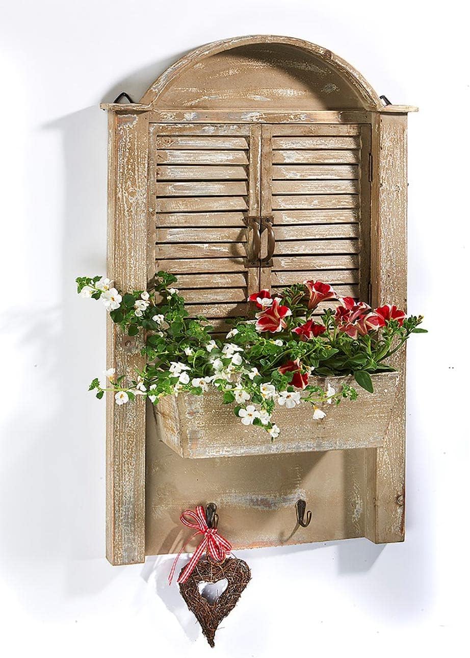 Kobolo Deko-Fensterladen - Holz - braun - Schublade zum Bepflanzen - 44x14x76