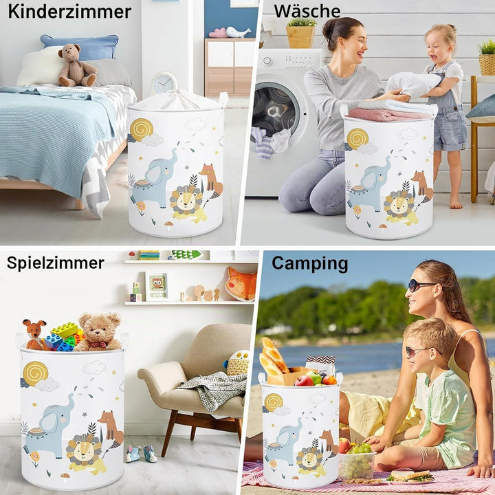 Clastyle Waldtier Löwe Elefant Weiss Kinder Wäschekorb für Jungen Mädchen Grosse Fuchs Kleidung Spie