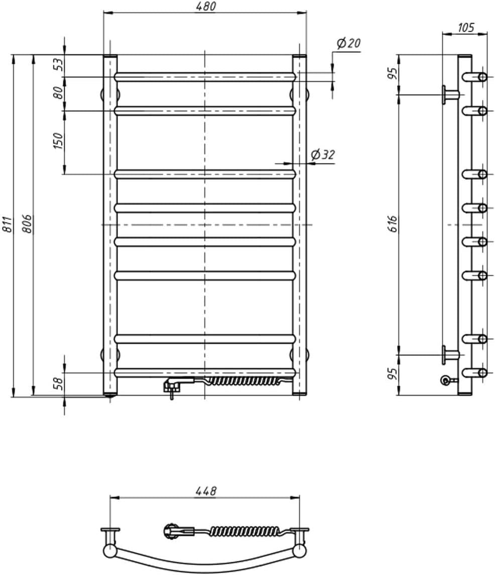 NAVIN Elektrischer Handtuchtrockner Camellia mit Druckknopf – Weiss (Weiss - Rechtes, 480х800) Weiss