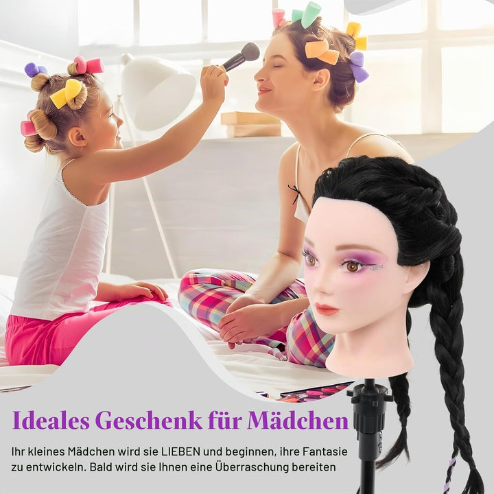 Frisierkopf 24 Zoll 50% Echthaar Übungskopf Puppenkopf zum Frisieren Trainingsköpfe für Friseure Aus
