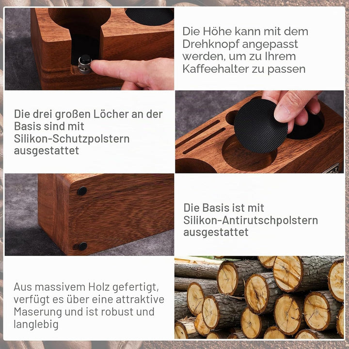 Tamperstation, Tamper Station aus Walnussholz für Siebträger 51mm 54mm, Tamping Station für Barista