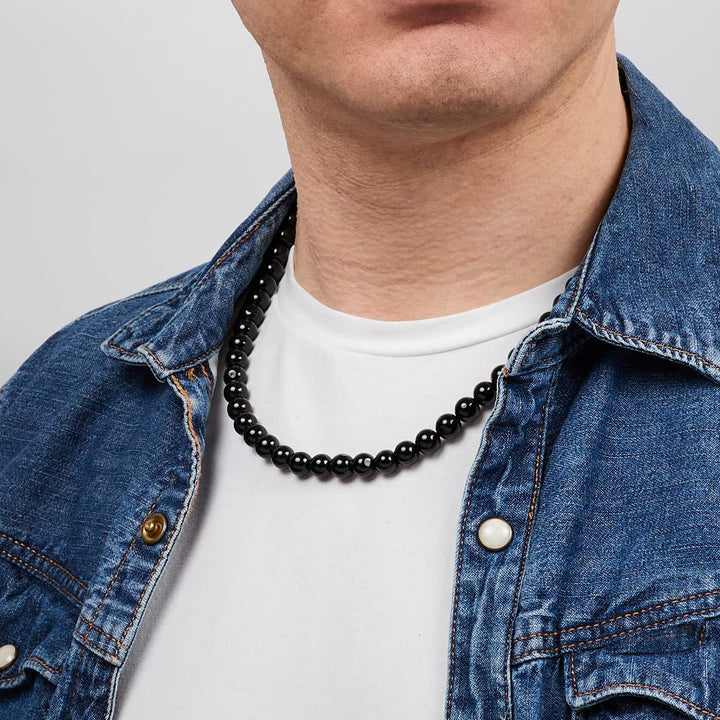 Handgemachte Herren Perlenkette Kette Tigerauge Onyx Grau Achat Jaspis | 8MM Natürliche Edelsteine H