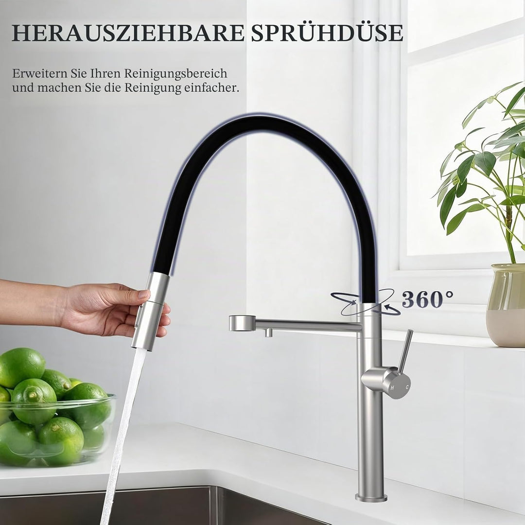 Tohlar 3 Wege Wasserhahn Küche, 360°Drehbar Küchenarmatur, 3 in 1 Mischbatterie für Wasserfilter, Ei