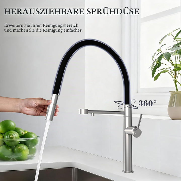 Tohlar 3 Wege Wasserhahn Küche, 360°Drehbar Küchenarmatur, 3 in 1 Mischbatterie für Wasserfilter, Ei