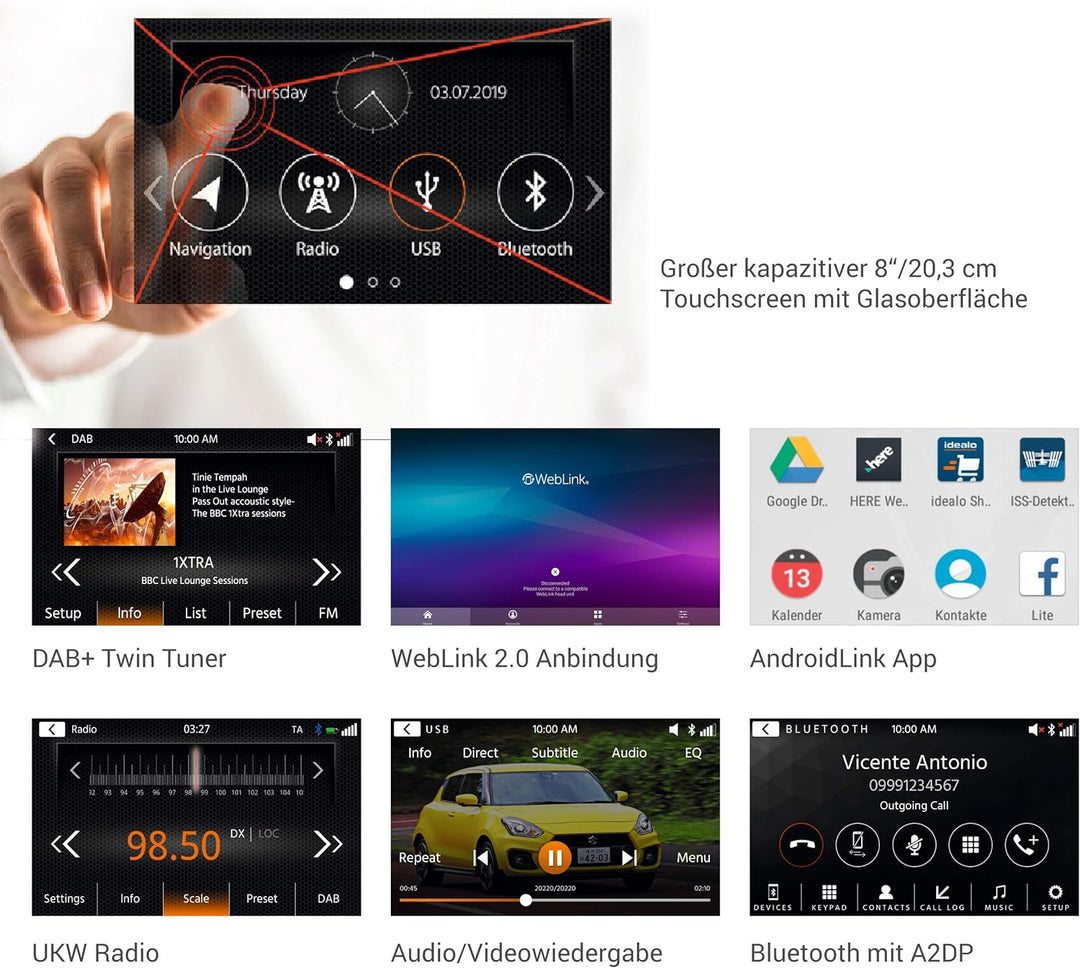 Xzent X-F270: Infotainer, 2 Din Mediencenter für FIAT Ducato, Multimedia mit 20,3 cm / 8“ Touchscree