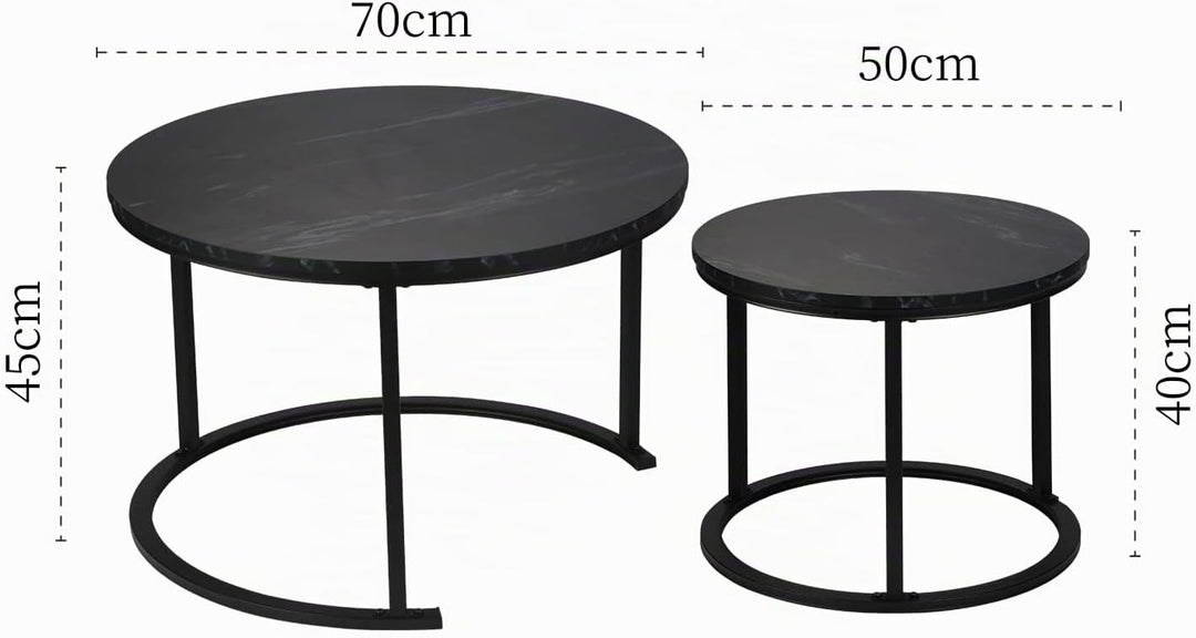 Best Goods Modern Rund Couchtisch 2er Set, wasserdichte Metallhalterung und Marmormuster, für Wohnzi