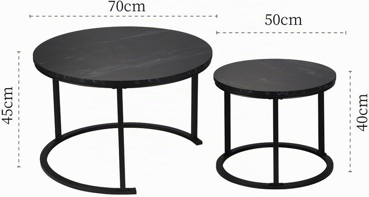 Best Goods Modern Rund Couchtisch 2er Set, wasserdichte Metallhalterung und Marmormuster, für Wohnzi