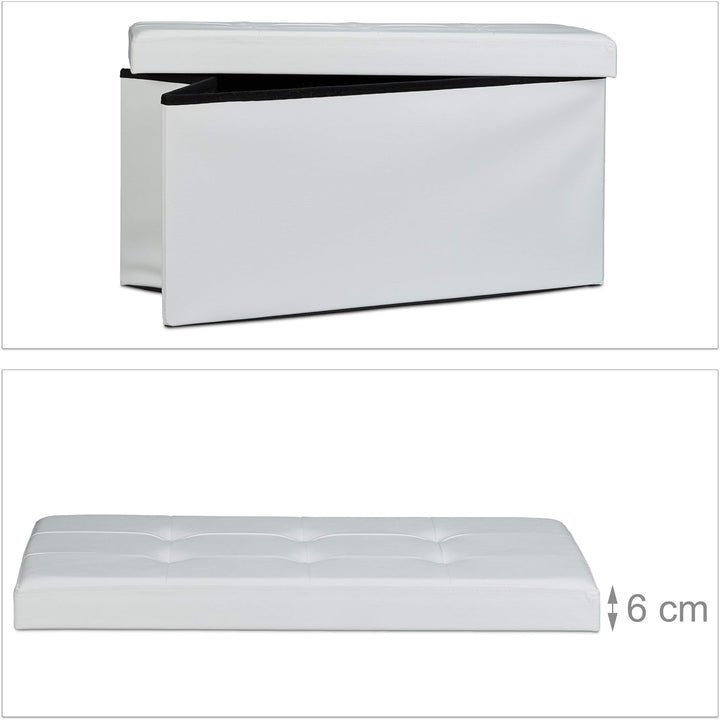 Relaxdays Faltbare Sitzbank 38 x 76 x 38 cm HxBxT, 2-Sitzer m. Stauraum, Kunstleder Sitzhocker 300 k