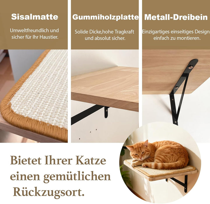 Kratzbaum Wand Massivholz - Katzenwandmöbel mit Sisal Kratzmatte, 40x30cm Kletterwand Katzen mit Kat