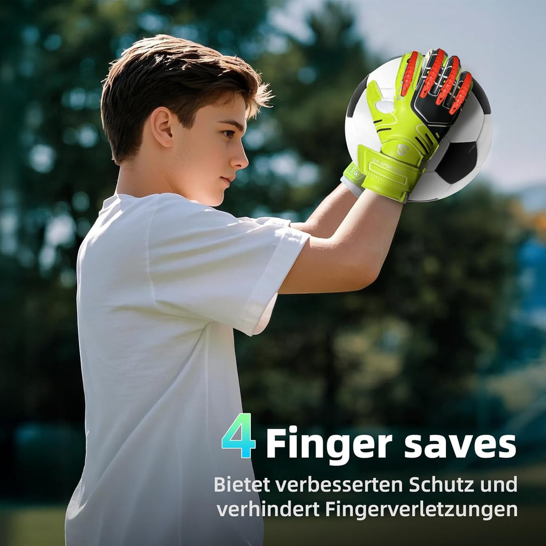 Jugendliche und Erwach,Kinder sener Torwarthandschuhe mit Fingersave，Rutschfes，Gewährung von Starken
