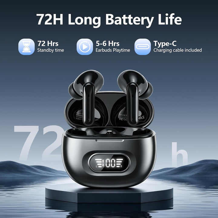 Bluetooth Kopfhörer, In Ear Kopfhörer Kabellos Bluetooth 5.3 mit 4 ENC Noise Cancelling Mic, 72H Spi