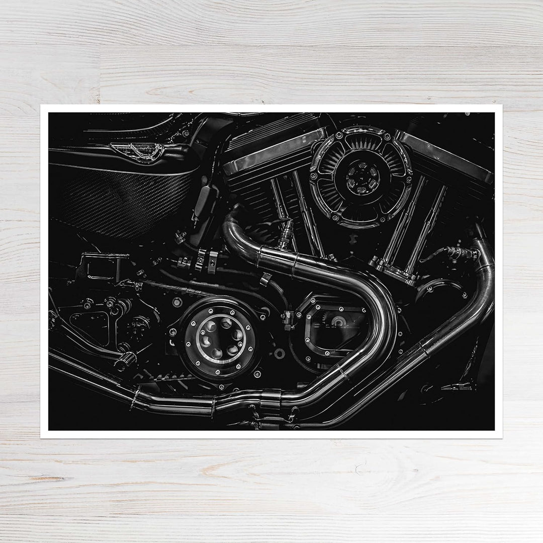 wandmotiv24 Poster als Wanddeko, Grösse 18x13cm, Motorrad, Motor, schwarz, Moderne Wanddeko, Wandbil