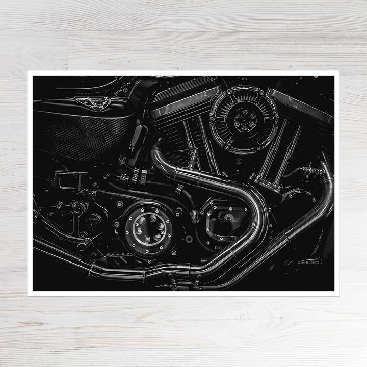 wandmotiv24 Poster als Wanddeko, Grösse 18x13cm, Motorrad, Motor, schwarz, Moderne Wanddeko, Wandbil
