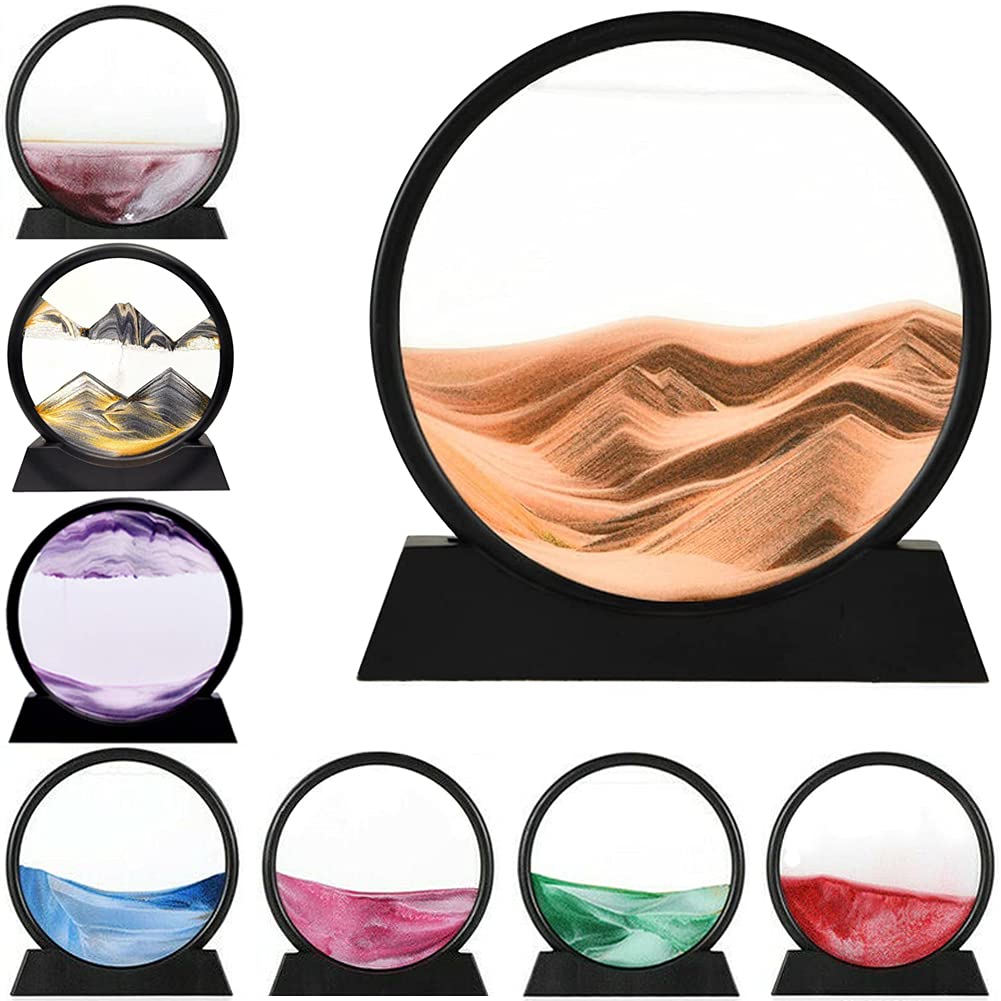 LINPING Fliessendes Sandgemälde, bewegliches Sandkunstbild, rundes Glas, 3D-Tiefsee-Sandlandschaft i
