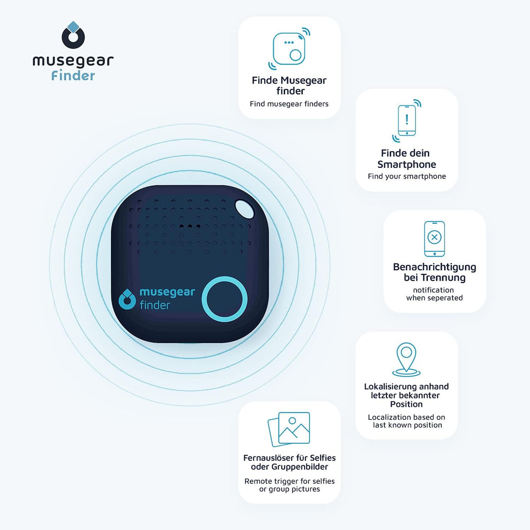 musegear Essentials: Schlüsselfinder mit Bluetooth App aus Deutschland I Special Bundle: Finder 2 du