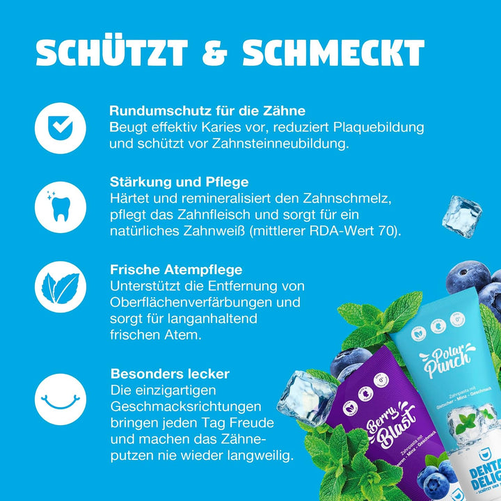 DENTAL DELIGHT Polar Punch Zahnpasta, Vegane Zahnpasta mit Geschmack, Zahncreme (Minze, 12er Pack)