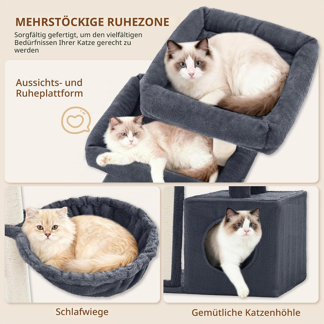 kratzbaum katze, 144 cm Katzenbaum, Mehrstöckiger katzenkratzbaum mit Kratzbrett, 4 Sisalstangen, Ge
