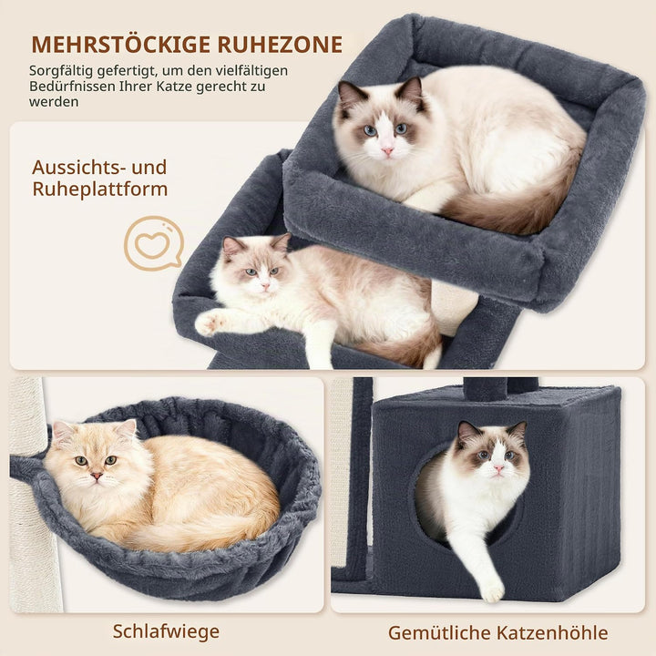 kratzbaum katze, 144 cm Katzenbaum, Mehrstöckiger katzenkratzbaum mit Kratzbrett, 4 Sisalstangen, Ge