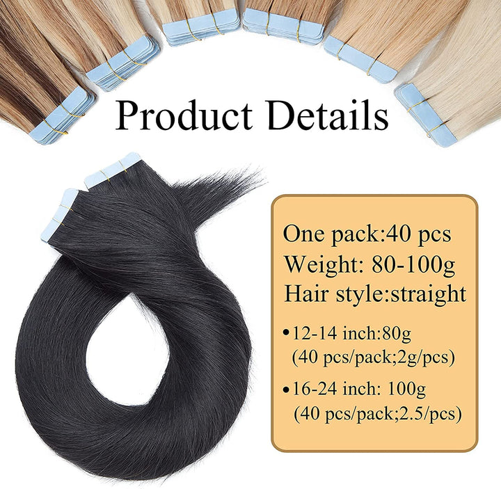 SEGO 40 Stück Tape in Extensions Echthaar 2.5g/pcs Klebeband Haarverlängerung 100% Remy Human Haar H