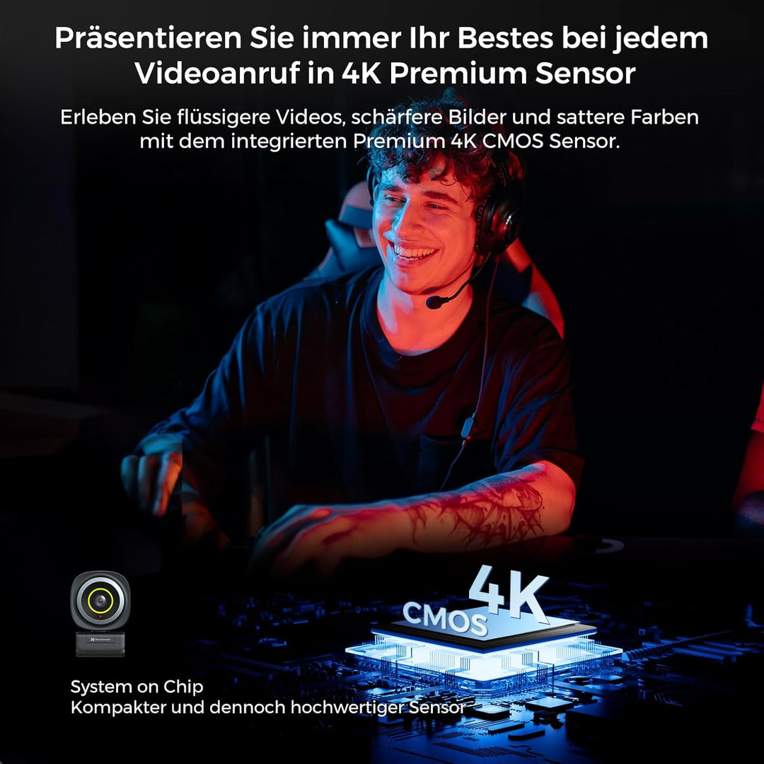 NearStream 4K Webcam für PC, HDR 60FPS Streaming Webcam mit Mikrofon,Software Control Einstellbares