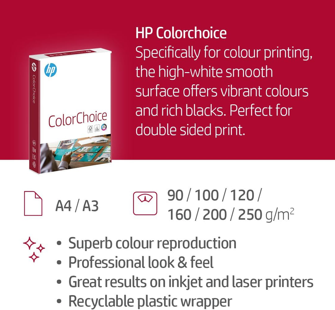 HP ColorChoice CHP750, Farblaserpapier ungestrichen , 90g/m², A4, Karton zu 5 X 500 Blatt, CHP750 A4