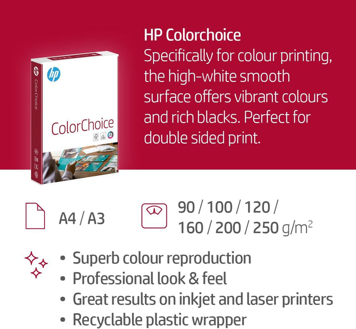 HP ColorChoice CHP750, Farblaserpapier ungestrichen , 90g/m², A4, Karton zu 5 X 500 Blatt, CHP750 A4