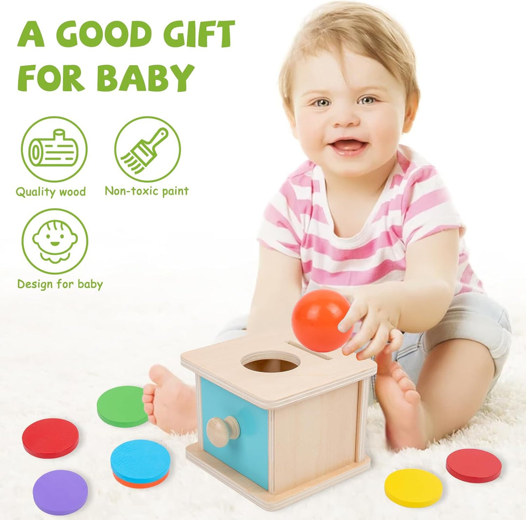 Adena Montessori Spielzeug ab 6 Monate – 2-in-1 Holz Münzbox & Ballbox für Babys – Lernspielzeug zur