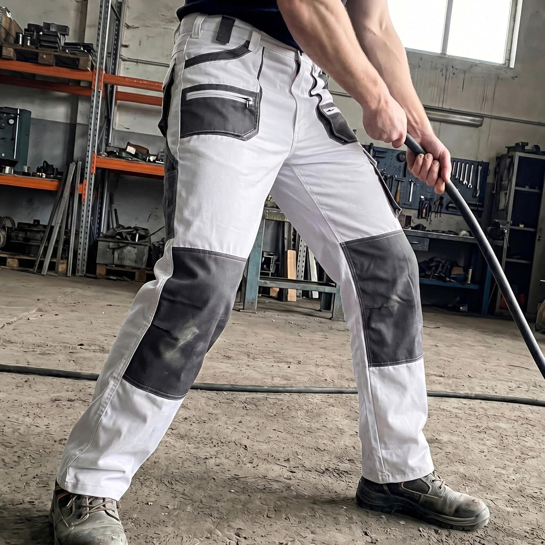 Stenso des-Emerton Lange Herren-Arbeitshosen Männer Cargo-Bundhosen mit Kniepolstertaschen 56 Weiss,