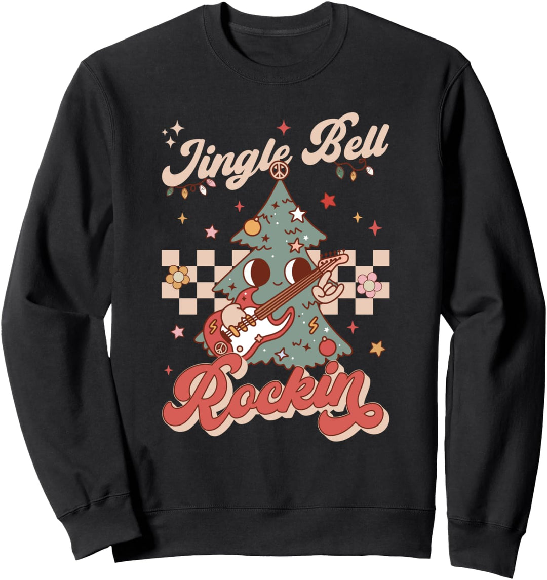 Jingle Bell Rockin Retro Christmas Tree Groovy 70s 80s Xmas Sweatshirt