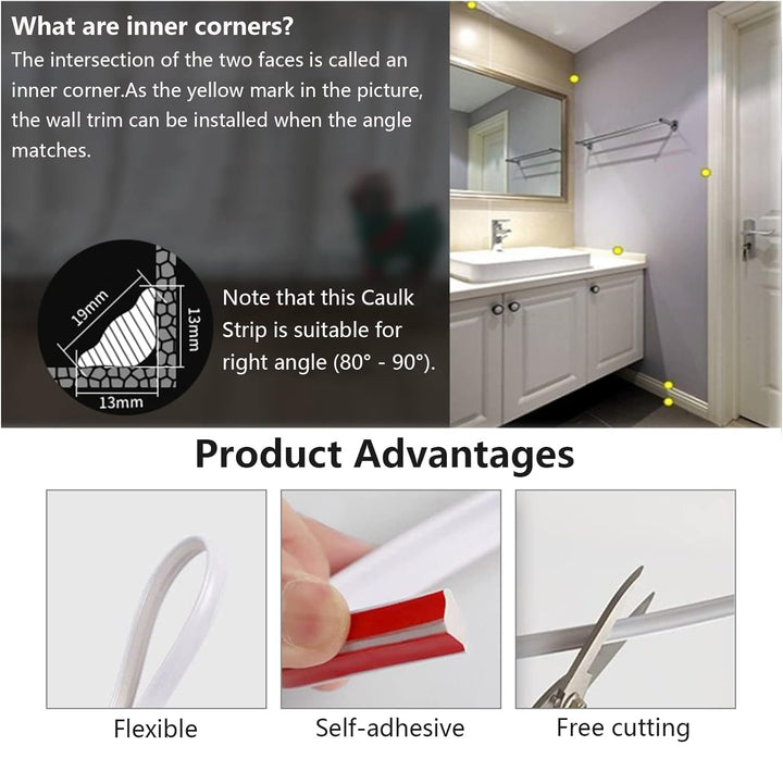 Flexible Selbstklebender Deckenleisten TPE Dreieck Zierleiste Decken und Wandübergang 5M Sockelleist