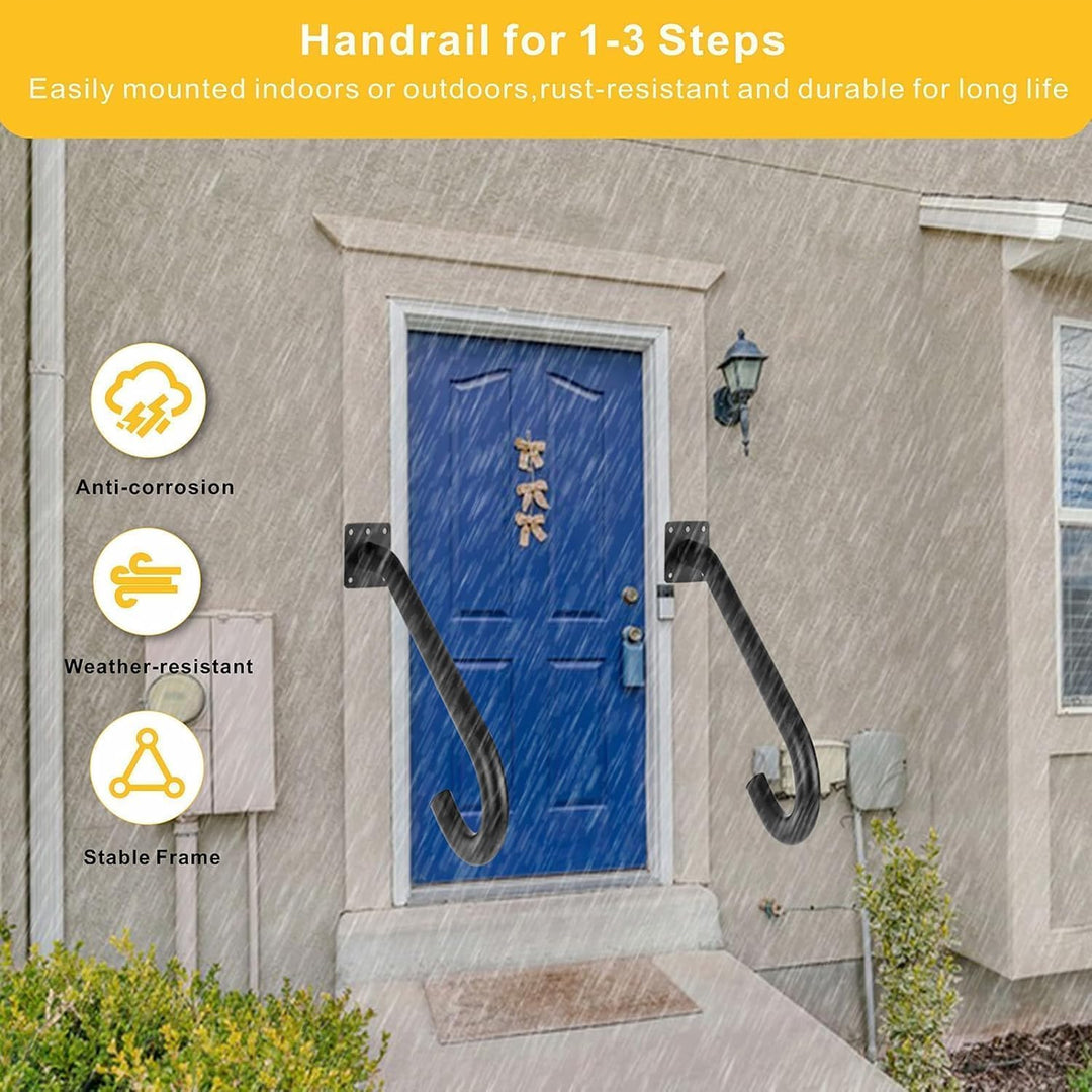 VANROUG 2 Pcs Outdoor Stair Handrails, U-shaped Handrail for 1 to 3 Steps, Wall Mount Handrail Stair