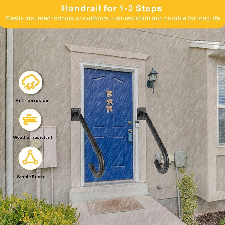 VANROUG 2 Pcs Outdoor Stair Handrails, U-shaped Handrail for 1 to 3 Steps, Wall Mount Handrail Stair