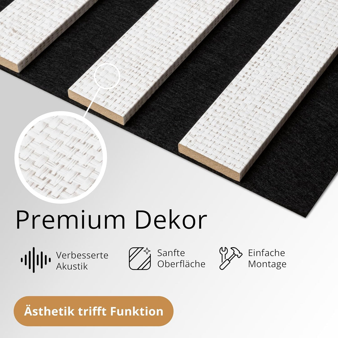 wohnartig® Akustikpaneele SPAZIO 1,404m² – 260cm x 54cm* Set – (Set = 2Stück 260cm x 27cm) | Farbe: