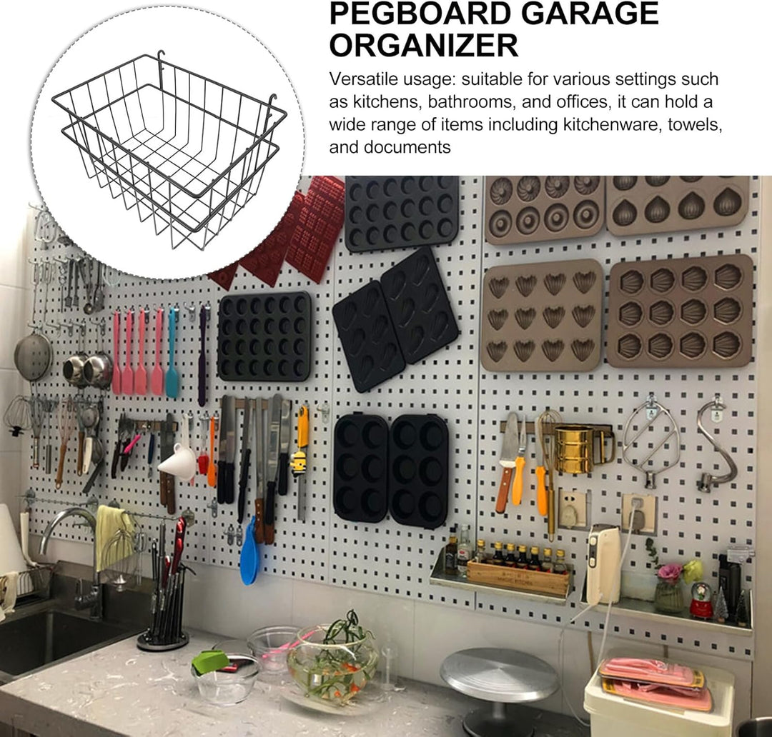 Schwarzer Grosser Pegboard Wandkorb aus Robustem Eisen Schwerlastfähiger ohne Bohren Installierbarer