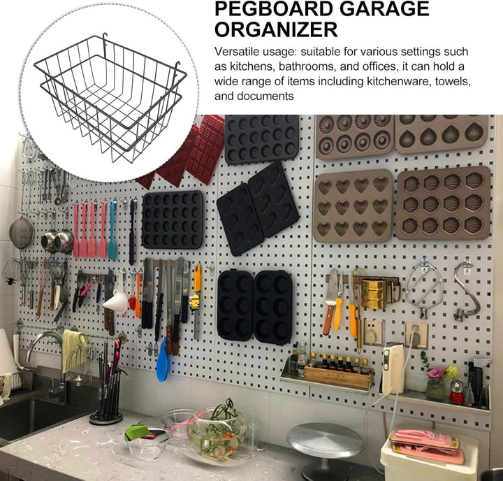 Schwarzer Grosser Pegboard Wandkorb aus Robustem Eisen Schwerlastfähiger ohne Bohren Installierbarer