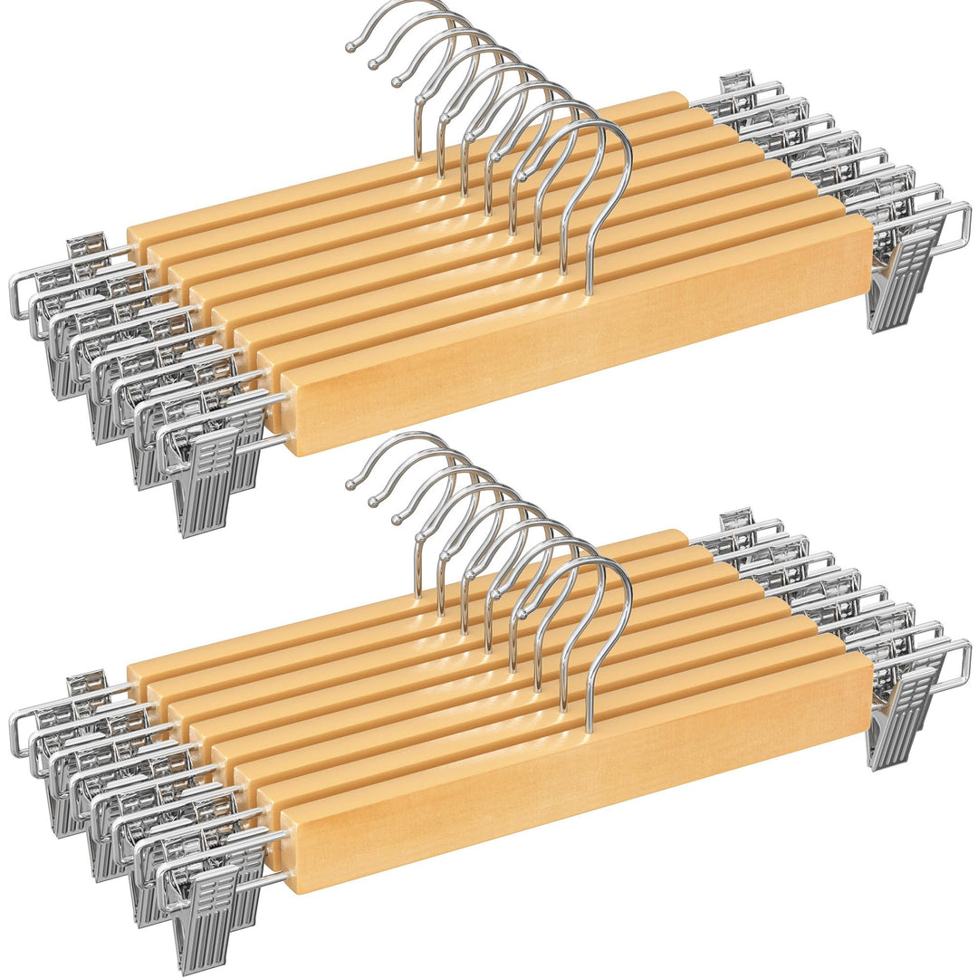 SONGMICS Hosenbügel Holz, 24er Set, Rockbügel aus Holz, mit verstellbaren Clips, rutschfest, für Hos