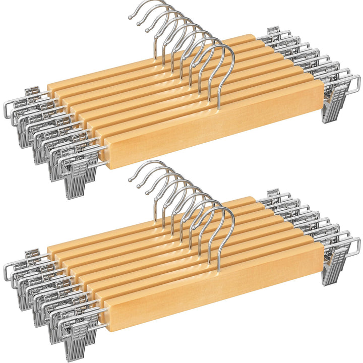 SONGMICS Hosenbügel Holz, 24er Set, Rockbügel aus Holz, mit verstellbaren Clips, rutschfest, für Hos