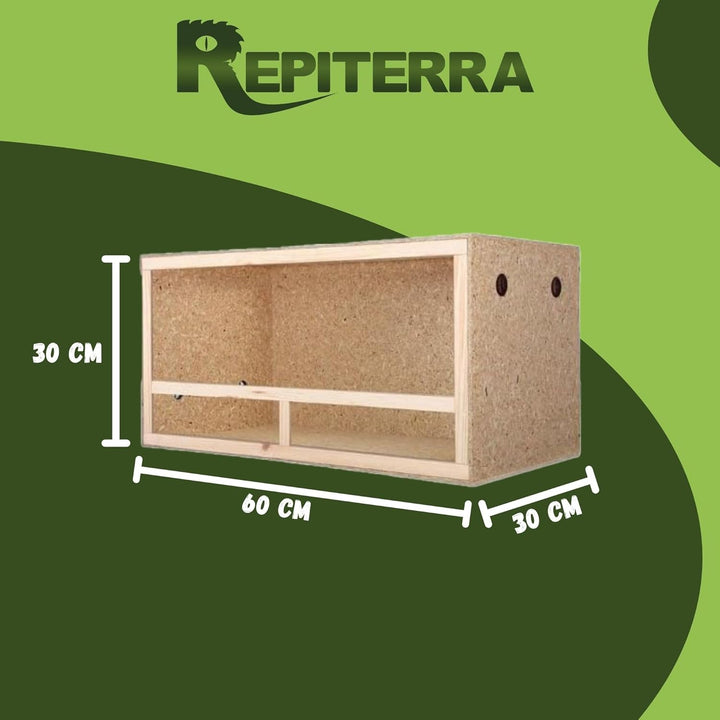 REPITERRA Terrarium für Reptilien & Amphibien, Holzterrarium mit Seitenbelüftung 60x30x30 cm