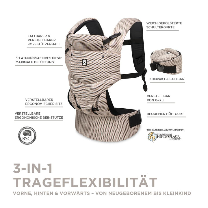Dooky Carrier Urban Comfort, Babytrage Neugeborene ab Geburt, Ergonomische Babytrage 0-3 Jahre, 3.5-