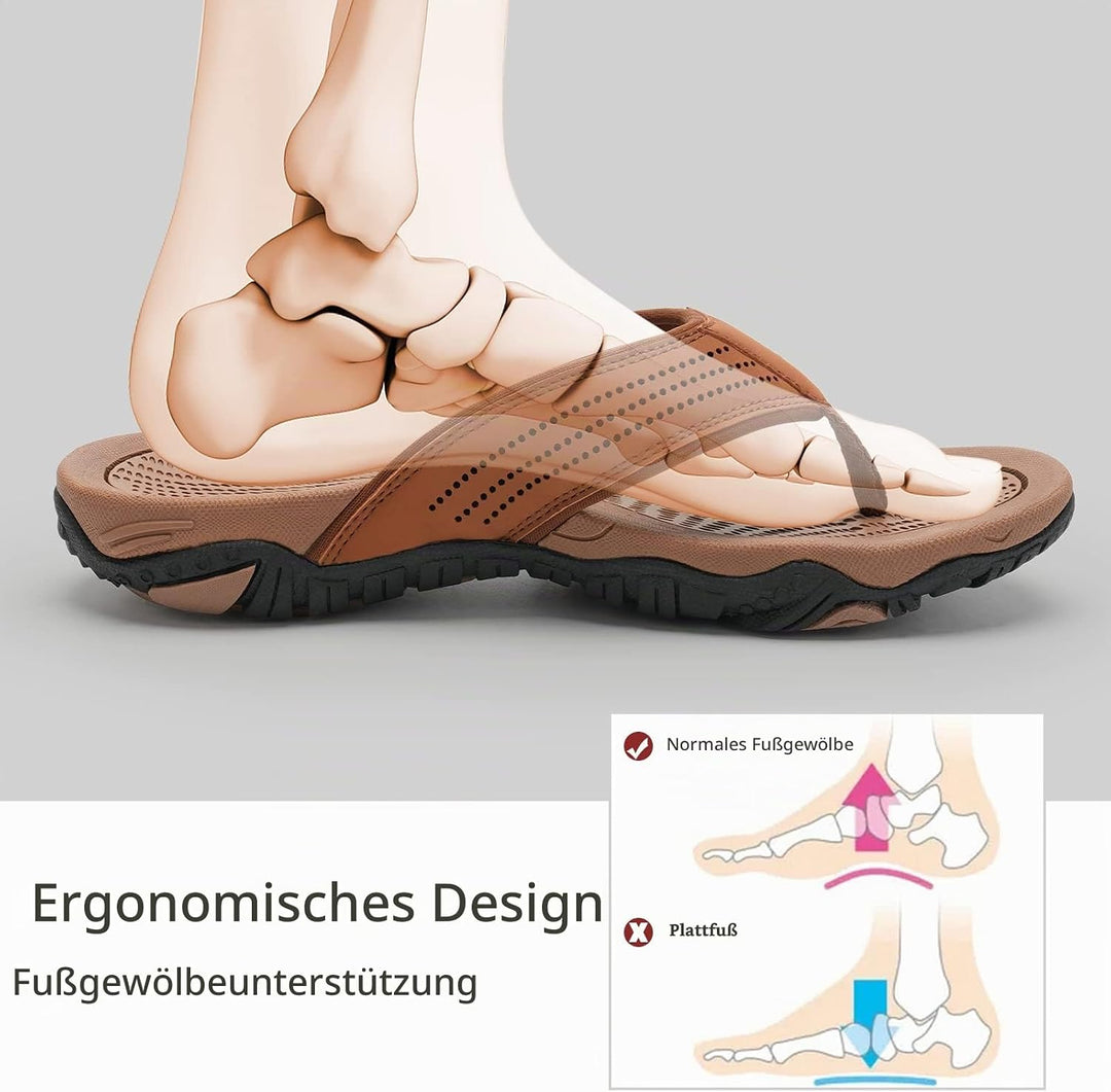 WateLves Herren Flip Flops Zehentrenner Leder mit Arch Support Sandalen Weich Leder Stoff Badelatsch