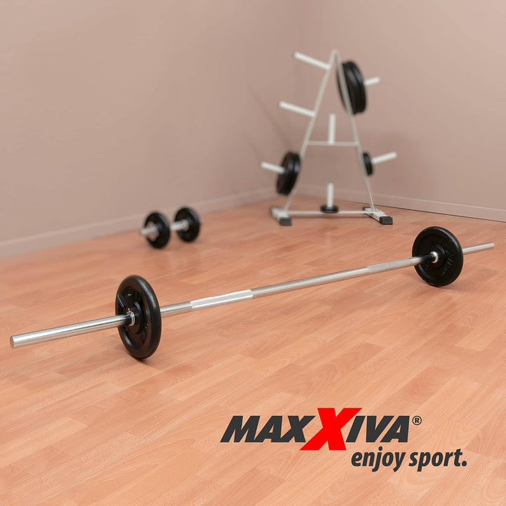MAXXIVA Hantelstange 180 cm Krafttraining Zugstange Langhantelstange silber verchromt Workout Bodybu