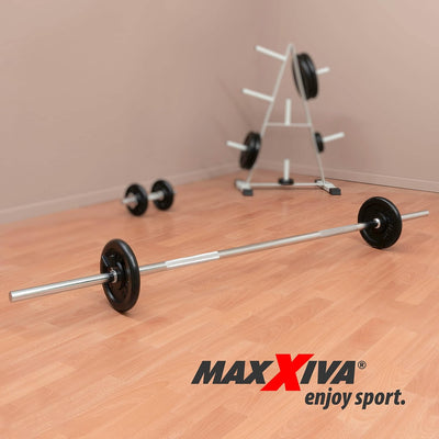 MAXXIVA Hantelstange 180 cm Krafttraining Zugstange Langhantelstange silber verchromt Workout Bodybu