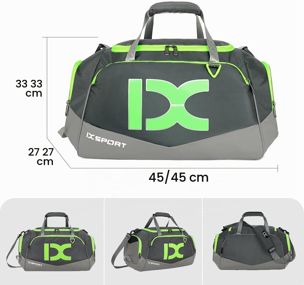 INOXTO Grosse Sporttasche, Faltbare Sport-Reisetasche mit Nass- und Trockentaschen und Schuhfach, He