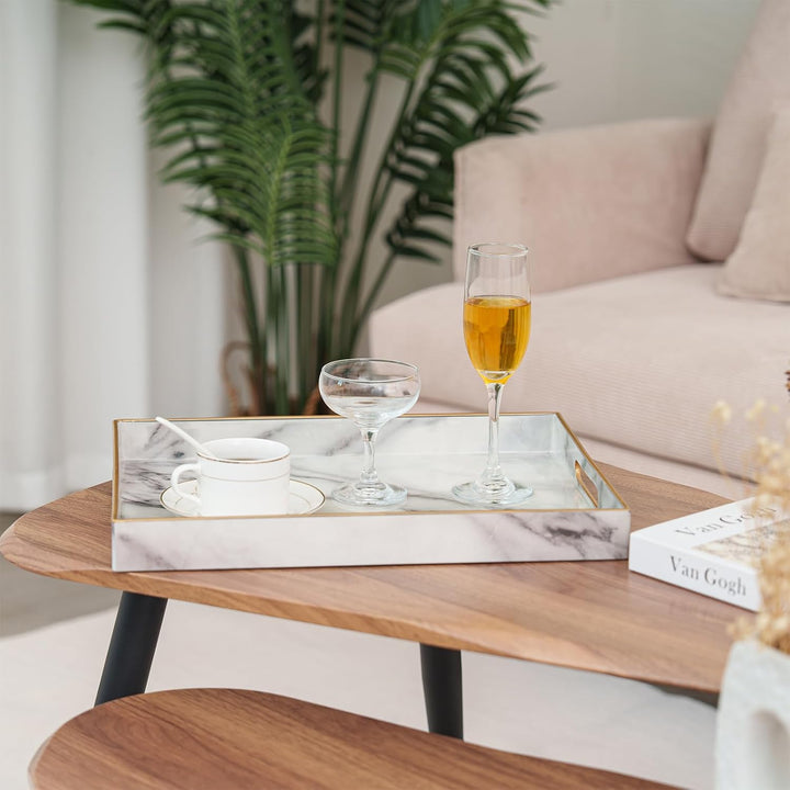 Serviertablett, Tablett mit Griff Marmor Deko Rechteckig Kaffeetablett, Bruchsicher Gross Tablett fü