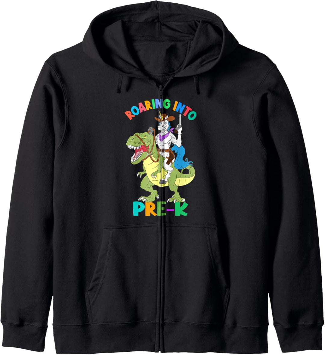 Roaring Into Pre-K Einhorn reitet Dinosaurier zurück zur Schule Kapuzenjacke