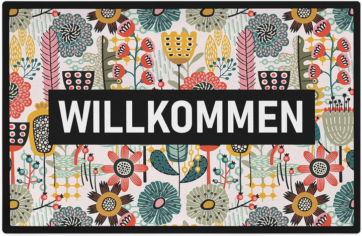 Trendation - Willkommen Fussmatte Grafik Schmutzfangmatte Geschenk Aussen Innenbereich 60x40 cm Wasc