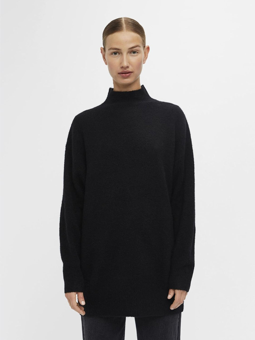 Object Damen Objellie L/S Knit Tunic Noos Pullover L Schwarz, L Schwarz