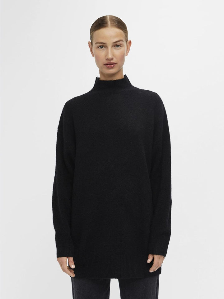 Object Damen Objellie L/S Knit Tunic Noos Pullover L Schwarz, L Schwarz